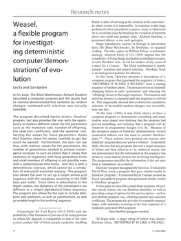 Weasel, a Flexible Program for Investigat- Ing Deterministic Computer 'Demon- Strations' of Evo- Lution