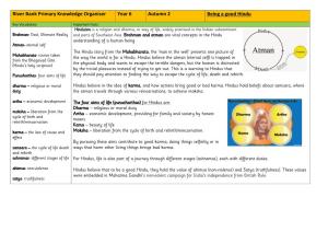 River Bank Primary Knowledge Organiser Year 6 Autumn 2 Being a Good Hindu