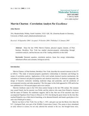 Marvin Charton - Correlation Analyst Par Excellence