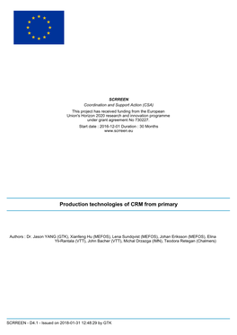 Production Technologies of CRM from Primary