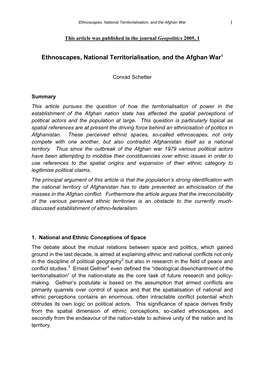 Ethnoscapes, National Territorialisation, and the Afghan War 1
