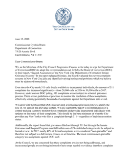 Letter from 17 NYC Council Members Re Grievance Assessment