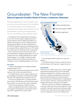 Groundwater: the New Frontier Balanced Approach Considers Needs of Farmers, Landowners, Businesses