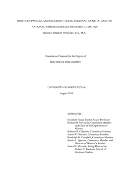 Texas, Regional Identity, and the National Woman Suffrage