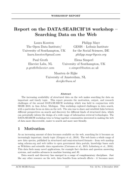 Report on the DATA:SEARCH'18 Workshop