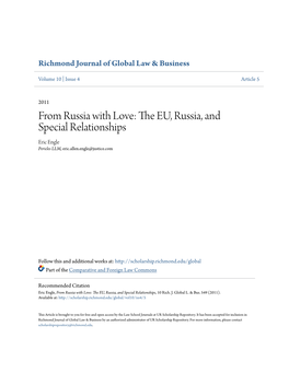 The EU, Russia, and Special Relationships Eric Engle Pericles LLM, Eric.Allen.Engle@Justice.Com