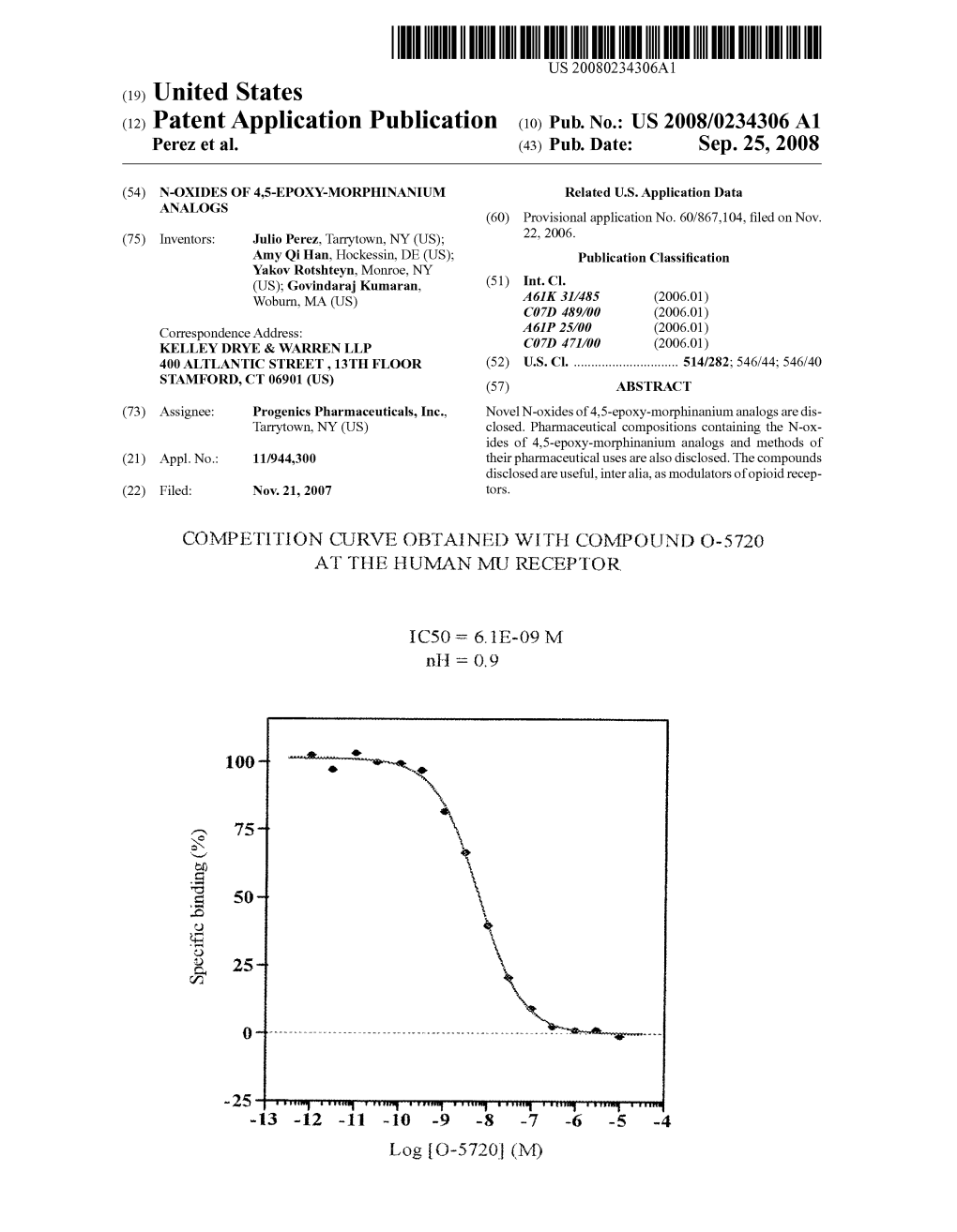 (12) Patent Application Publication (10) Pub. No.: US 2008/0234306 A1 Perez Et Al