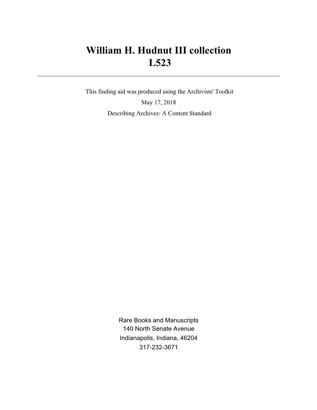 William H. Hudnut III Collection L523