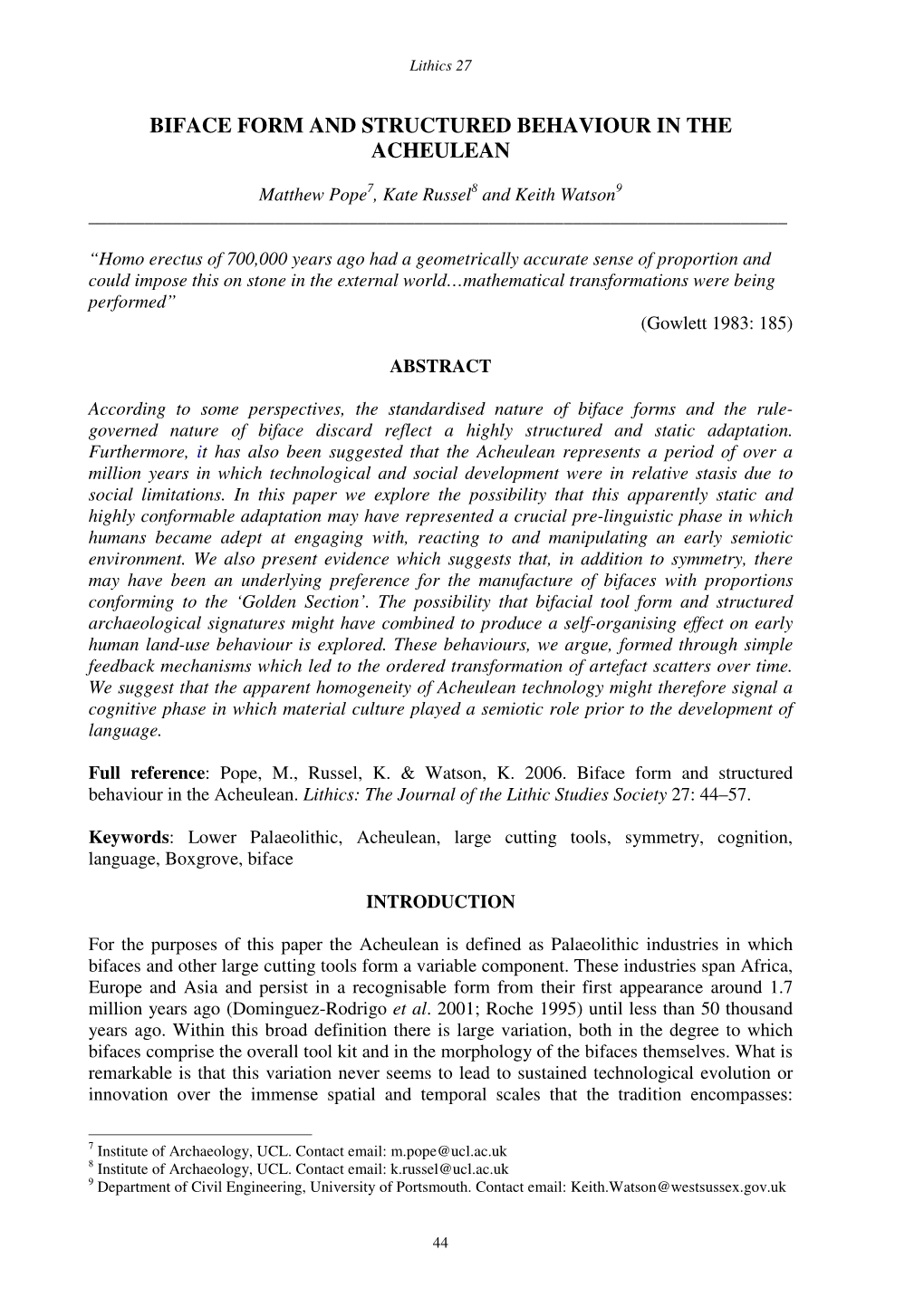 Biface Form and Structured Behaviour in the Acheulean