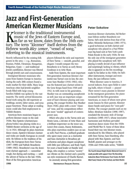 Jazz and First-Generation American Klezmer Musicians