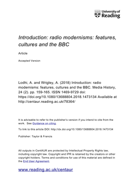 Introduction: Radio Modernisms: Features, Cultures and the BBC