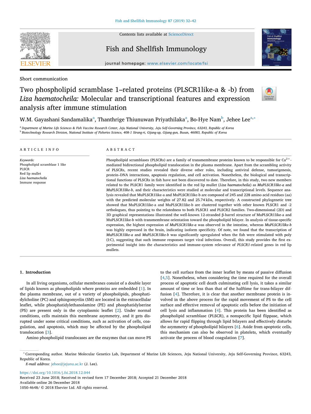 Two Phospholipid Scramblase 1–Related Proteins (Plscr1like-A