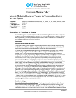 Intensity Modulated Radiation Therapy for Tumors of the Central Nervous System