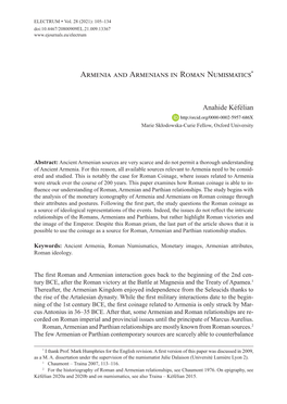 Armenia and Armenians in Roman Numismatics*