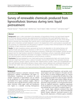 Survey of Renewable Chemicals Produced from Lignocellulosic