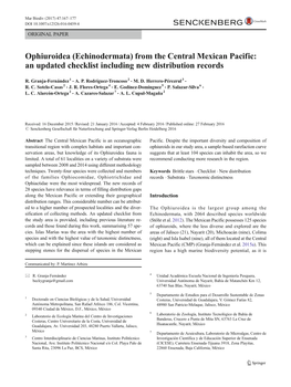 Ophiuroidea (Echinodermata) from the Central Mexican Pacific: an Updated Checklist Including New Distribution Records