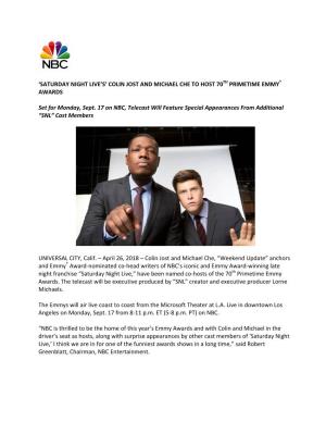 Colin Jost and Michael Che to Host 70Th Primetime Emmy® Awards