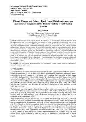 Climate Change and Primary Birch Forest (Betula Pubescens Ssp
