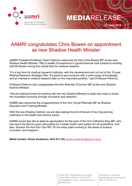 AAMRI Congratulates Chris Bowen on Appointment As New Shadow Health Minister