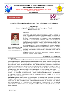 Narrativetechnique, Language and Style in R.K.Narayan’S the Guide