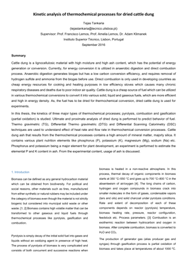 Kinetic Analysis of Thermochemical Processes for Dried Cattle Dung