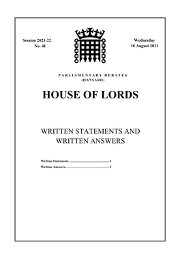 House of Lords Written Answers and Statements