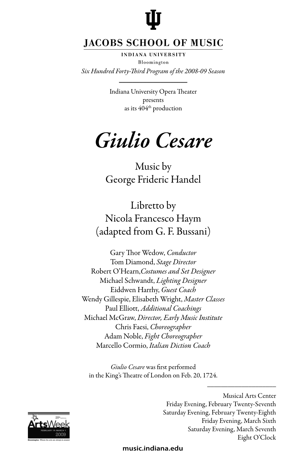 Giulio Cesare Music by George Frideric Handel