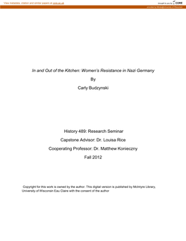 Women's Resistance in Nazi Germany by Carly Budzynski History