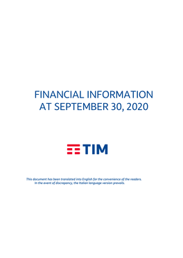 Financial Information at September 30, 2020