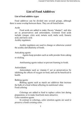 List of Food Additives