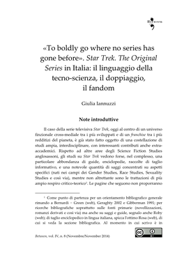 Star Trek. the Original Series in Italia: Il Linguaggio Della Tecno-Scienza, Il Doppiaggio, Il Fandom
