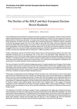 The Decline of the SDLP and Their European Election Brexit Headache Written by Conor Kelly