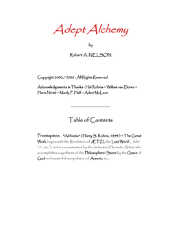 Adept Alchemy (Robert A. Nelson)