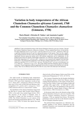 Variation in Body Temperatures of the African Chameleon Chamaeleo Africanus Laurenti, 1768 and the Common Chameleon Chamaeleo Chamaeleon (Linnaeus, 1758)