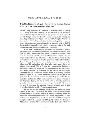 Donald J. Trump, Great Again: How to Fix Our Crippled America (New York: Threshold Editions, 2016), 208