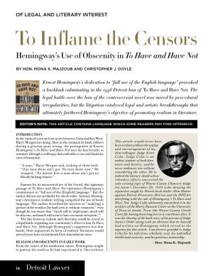 To Inflame the Censors: Hemingway's Use of Obscenity in to Have And