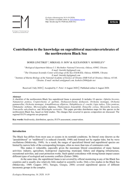 Contribution to the Knowledge on Supralittoral Macroinvertebrates of the Northwestern Black Sea