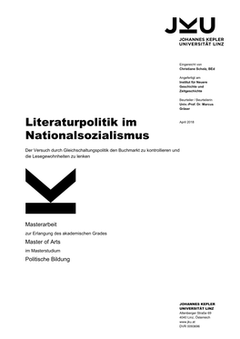 Literaturpolitik Im Nationalsozialismus“