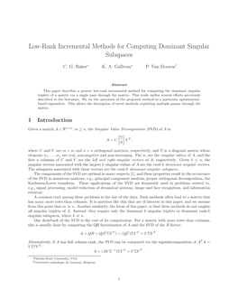 Low-Rank Incremental Methods for Computing Dominant Singular Subspaces