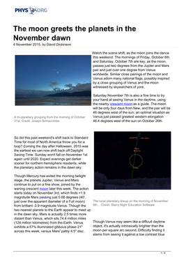 The Moon Greets the Planets in the November Dawn 4 November 2015, by David Dickinson