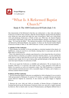 “What Is a Reformed Baptist Church?” Study 6: the 1689 Confession of Faith (Jude 3-4)