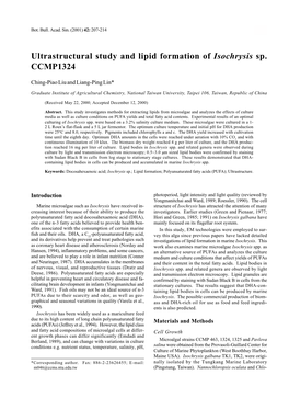 Ultrastructural Study and Lipid Formation of Isochrysis Sp. CCMP1324