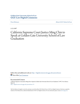 California Supreme Court Justice Ming Chin to Speak at Golden Gate University School of Law Graduation