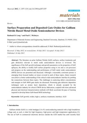 Surface Preparation and Deposited Gate Oxides for Gallium Nitride Based Metal Oxide Semiconductor Devices