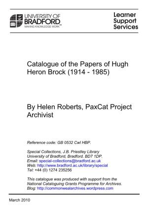 Catalogue of the Papers of Hugh Brock