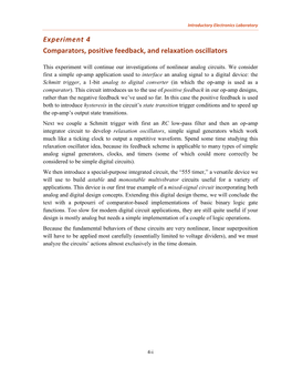 Experiment 4 Comparators, Positive Feedback, and Relaxation Oscillators