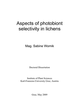 Aspects of Photobiont Selectivity in Lichens