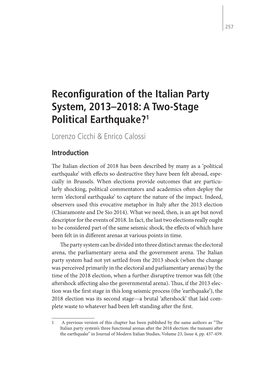 Reconfiguration of the Italian Party System, 2013–2018: a Two-Stage Political Earthquake?1