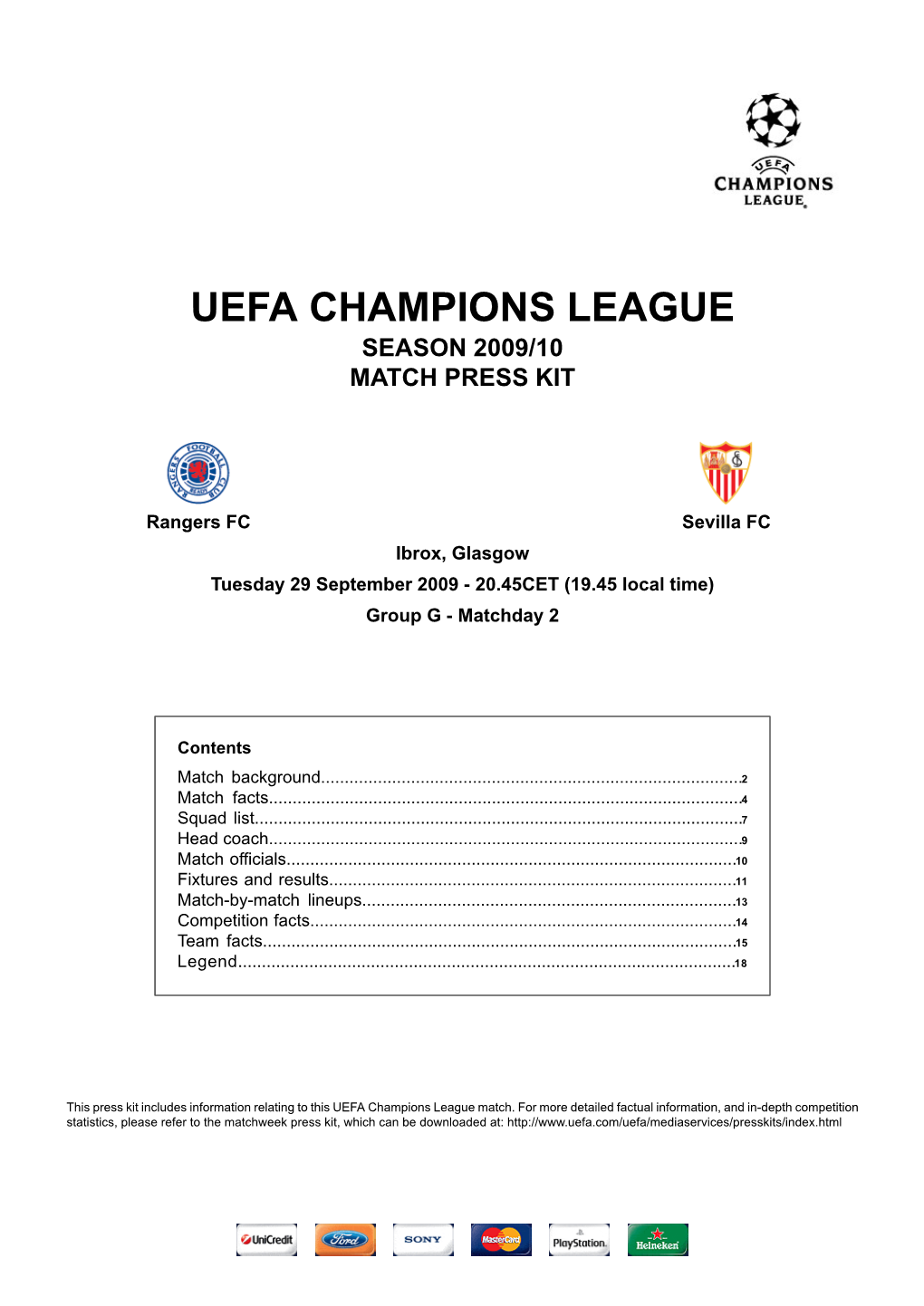 Uefa Champions League Season 2009/10 Match Press Kit