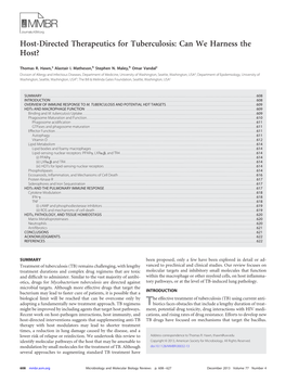 Host-Directed Therapeutics for Tuberculosis: Can We Harness the Host?